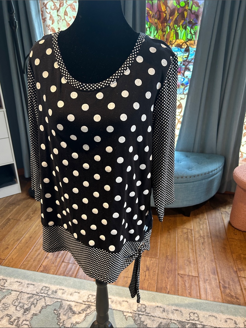 Onque Casuals Black and White Polka Dot Scoop Neck Tunic
